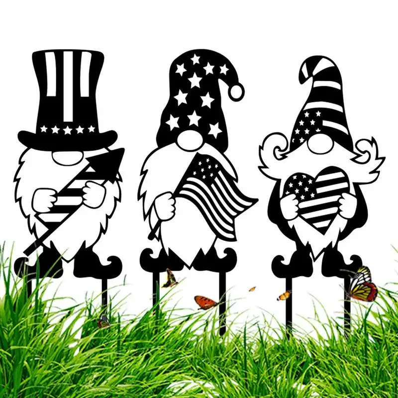 

Yard Stakes Metal Garden Statues Silhouette Garden Stakes Inserted Signs Independence Day Garden Gnomes Stake For Yard Lawn