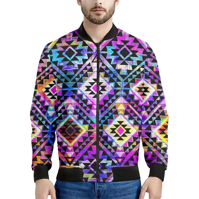 thumbnail image 1 of Chaquetas de bombardero con estampado azteca 3D para hombre, chaqueta de vuelo con cuello alto y cremallera, ropa de calle informal unisex de estilo Harajuku, abrigo, tops, ropa, 1 of 5