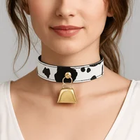 Collier ras du cou en cuir pour femmes, imprimé vache, nœud réglable, à la mode 2