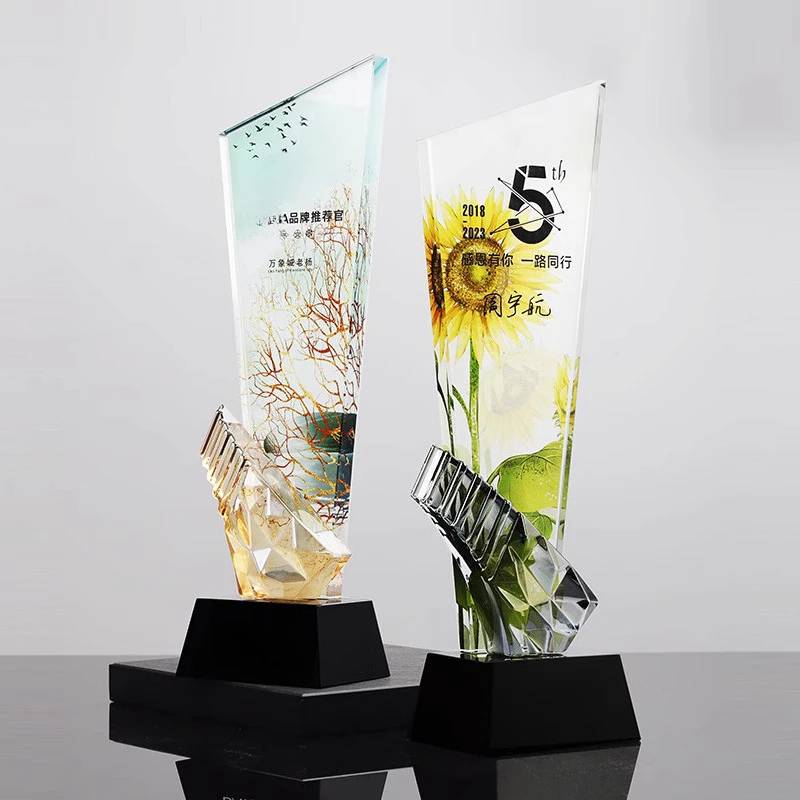 Customized Crystal Trophy, Color Printing Prize Sports Annual Meeting Awards Outstanding Employee Souvenir, Home Decoration, 1Pc