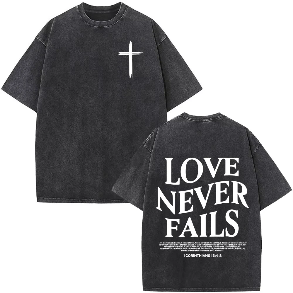 Christlicher Glaube an Jesus statt Angst Bibelvers Waschbare T-Shirts für Männer und Frauen Mode Vintage Übergroße T-Shirts Harajuku Baumwoll-T-Shirt – Detail 12