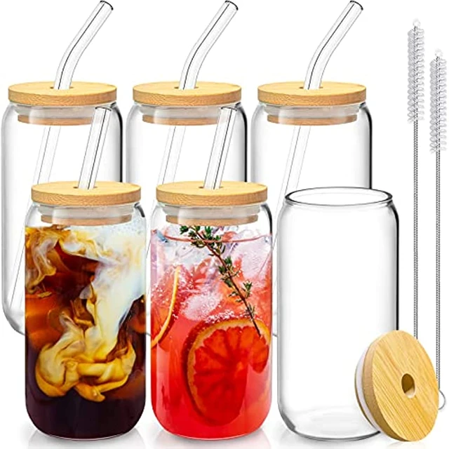 20 OZ Glass Cups with Bamboo Lids and Glass Straw - 4pcs Set Beer Can  Shaped Drinking Glasses, Iced Coffee Glasses, Cute Tumbler Cup for Smoothie,  Boba Tea, Whiskey, Water - 2