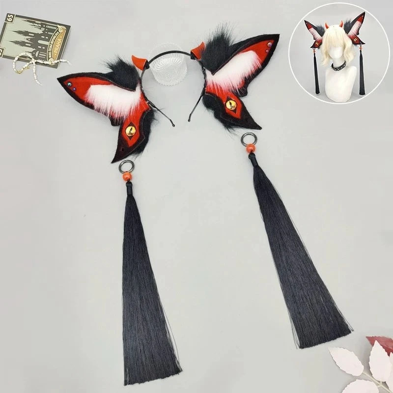 New Demon Ears Hairband Anime Comic Con Accessories Cosplay Costumes Furry Evil Wings Devil Horn Headband Moth Ears Fursuit