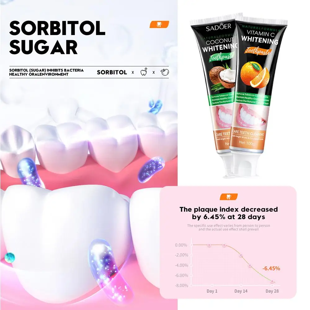 

Coconut Oil Toothpaste Vitamin C Whitening Toothpaste Removes Brighten Oral Breath Stains Freshen Health Dental Cream Maint V3B4