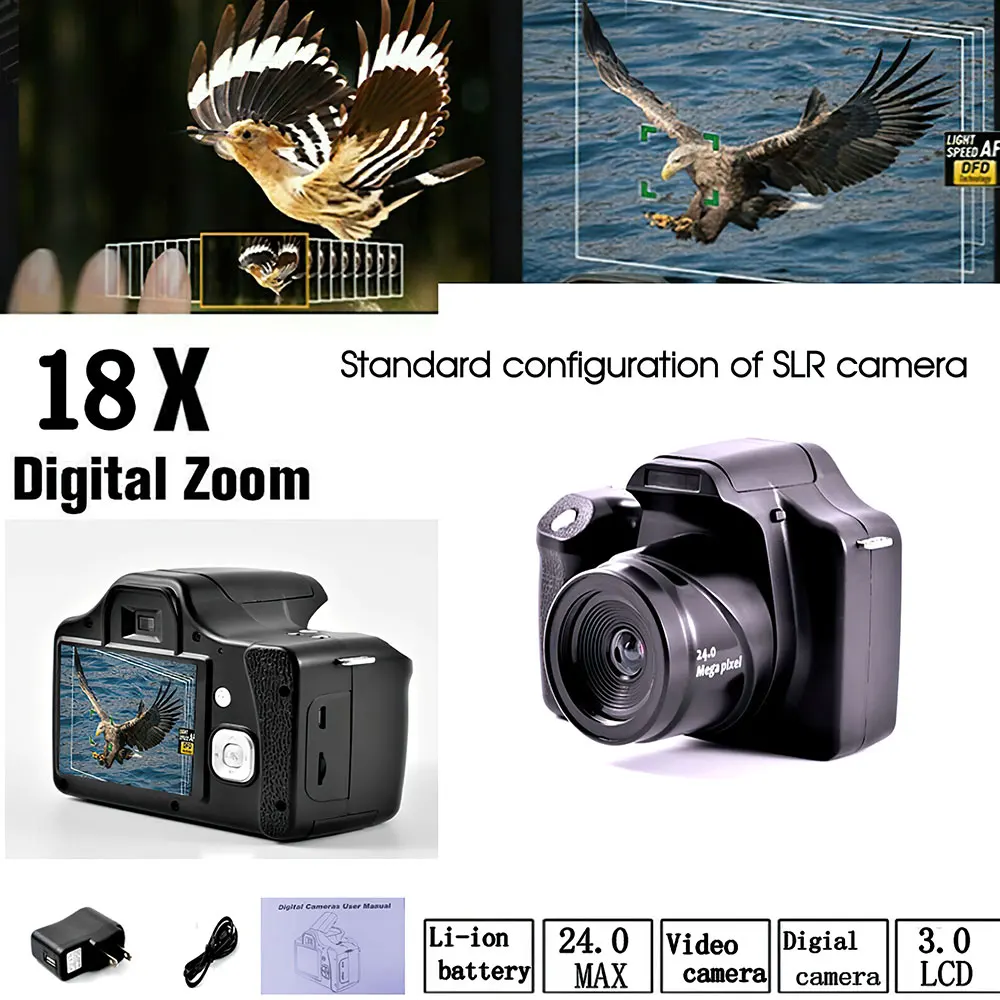 Digital Camera DSLR Camera 18X Medium Telephoto Digital Camcorder Full HD 3.0 Inch display Electronic Anti-shake for Photography Video Shooting