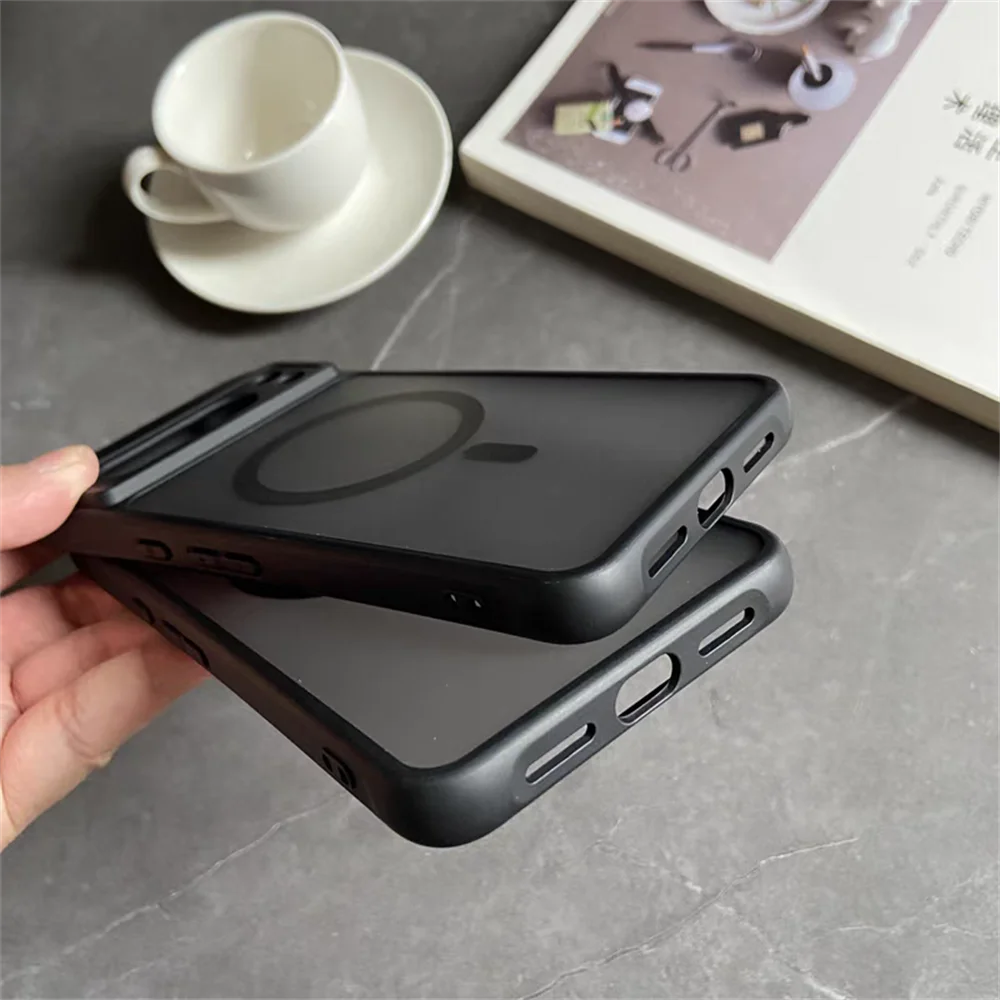 Magsafe Magnetic Matte Clear Shockproof Phone Case with Wireless Charging Compatibility.