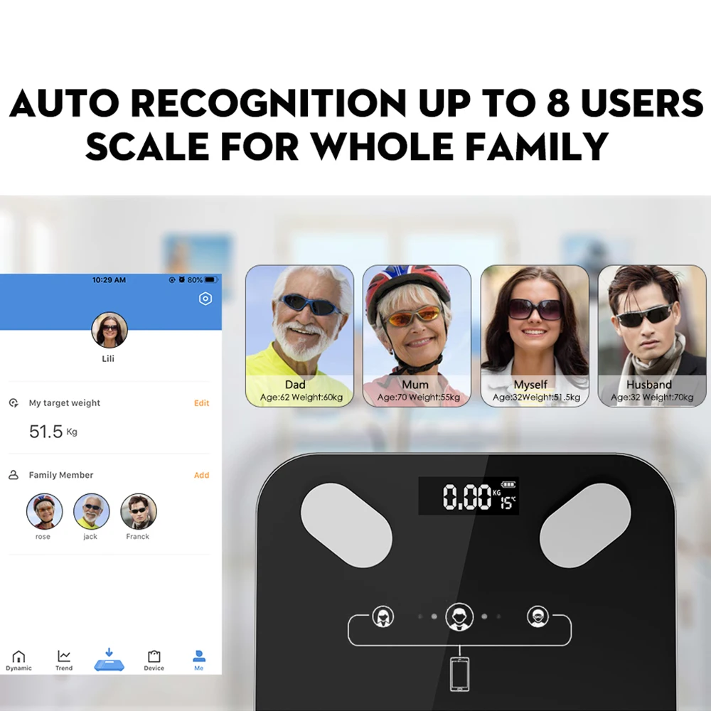 Bluetooth Smart Bathroom Floor Scales Body Weight Digital Body Fat Scale Auto Monitor Weight With APP Fitness Health Scale