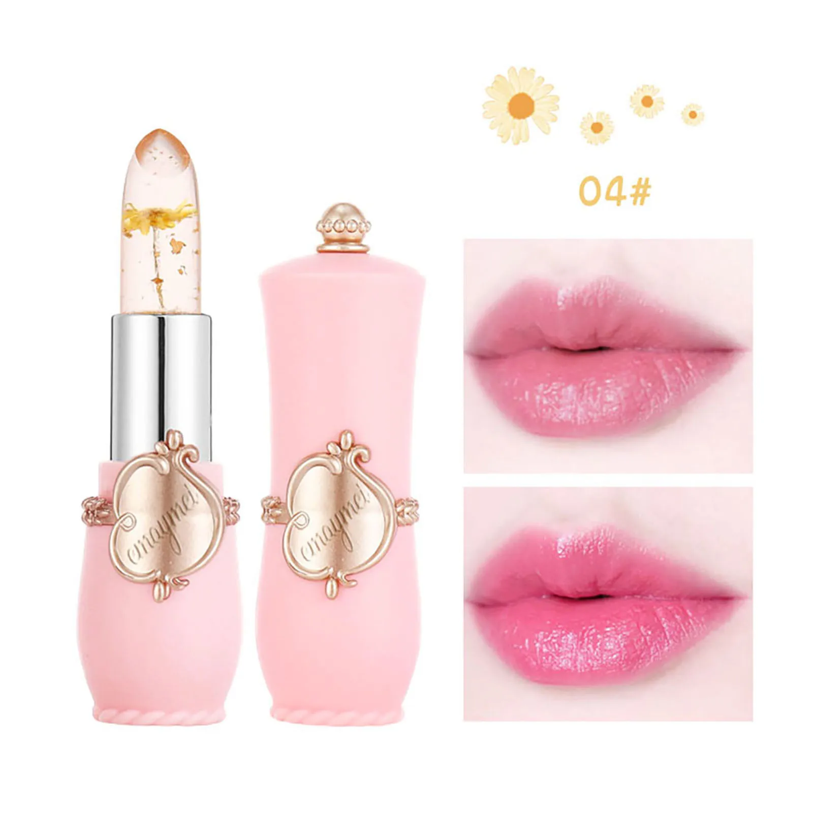 thumbnail image 1 of 1 lápiz labial de gelatina de cristal con flores brillantes de belleza que cambia de color con la temperatura, 1 of 5