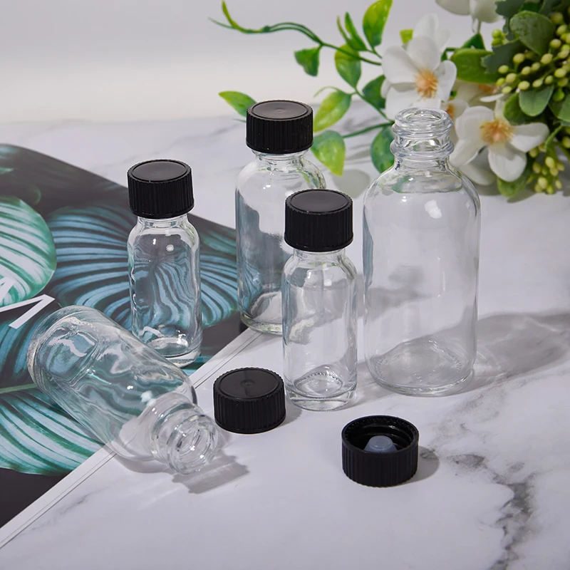 

6 Pcs Small Clear Glass Bottles With Lids Glass Containers Round Bottles For Juice, Oils, Ginger Shots, Whiskey, Liquids