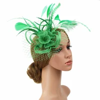 Lady Fascinators Headband with Hair Clip, Pillbox Hat Cocktail Tea Party Headwear, Flower Hat with Veil and Feather for Women 6