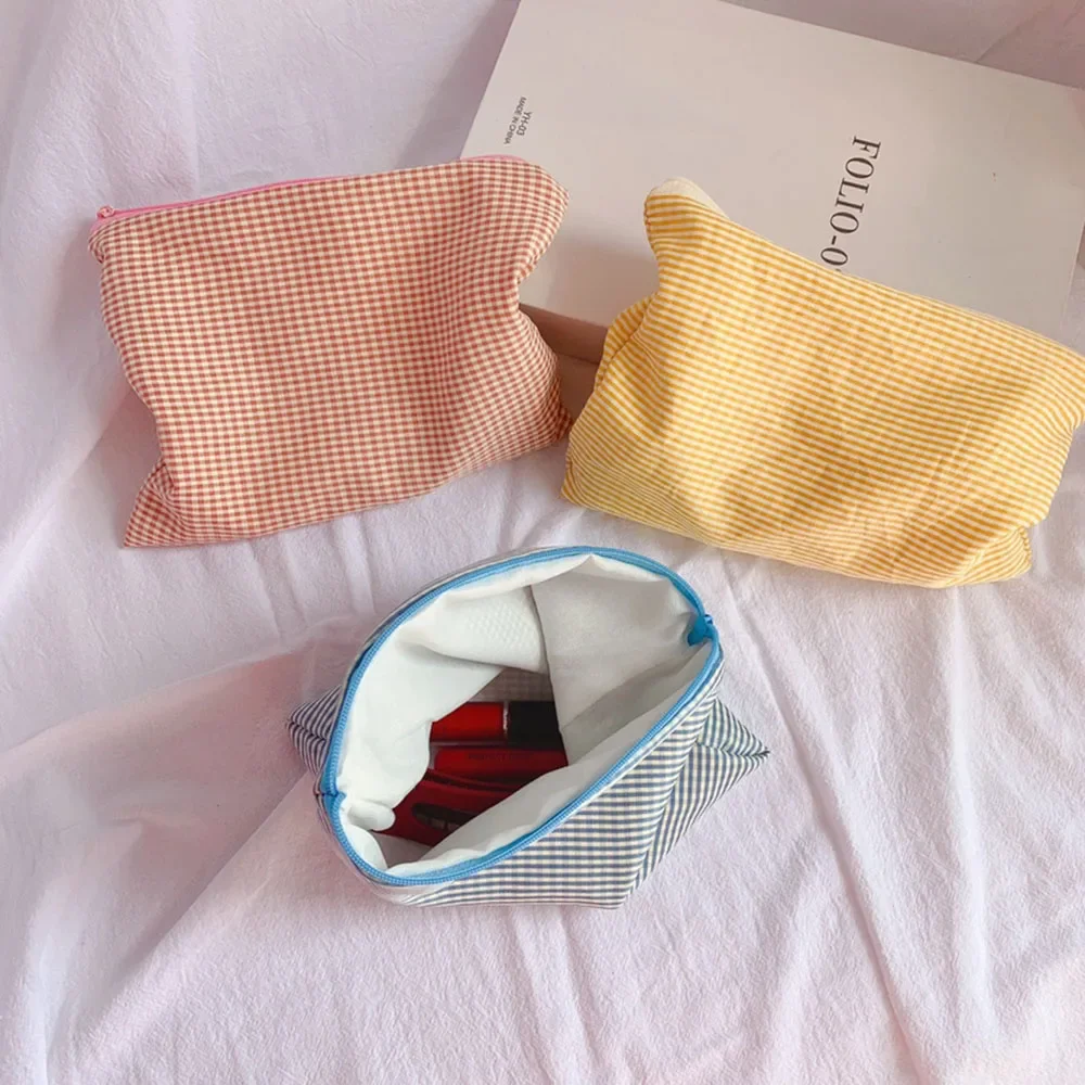 New Women Plaid Makeup Bag Large Capacity Cotton Zipper Pouch Purse Travel Clutch Makeup Bag Cosmetic Zipper Necessarie Feminina 3