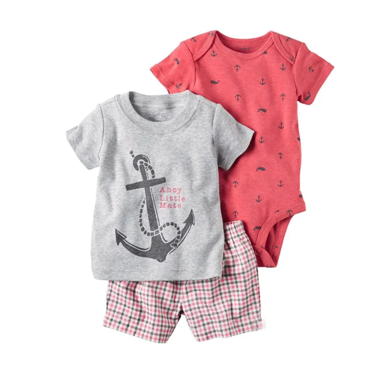 baby clothing set essentials IYEAL Newborn Baby Boys Clothes Set 2022 Summer Cotton Short Sleeve Tops+Romper+Shorts 3Pcs Infant Toddler Girl Clothing Outfits small baby clothing set	