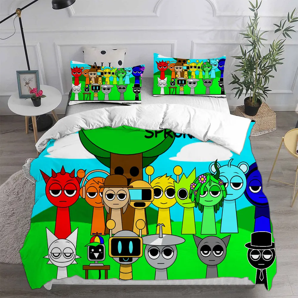 New 3d Print Game Sprunki Bedding Sets Bed Cover Comforter Duvet Cover Pillow Case 2-3 Pieces Sets Kids Adult Bedroom Decoration 4