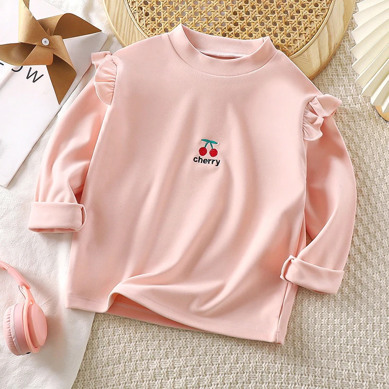 여아용 긴 소매 라운드 넥 베이스 셔츠, 두꺼운 보텀 티셔츠, 풀오버 상의, 2-12 세, 가을 및 겨울