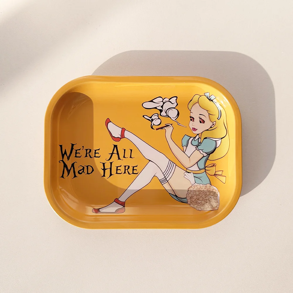 Yellow-Haired Girl Smoking Girl Pattern Cigarette Tray 180*140mm Metal Cigarette Tray Smoking Set Storage