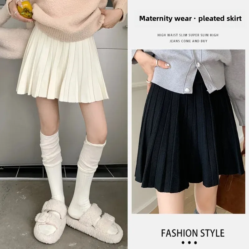 Maternity Knitted Wool Mini Skirt Autumn Winter Outerwear A- Line Half-length Skirt Versatile Short for Pregnant Women