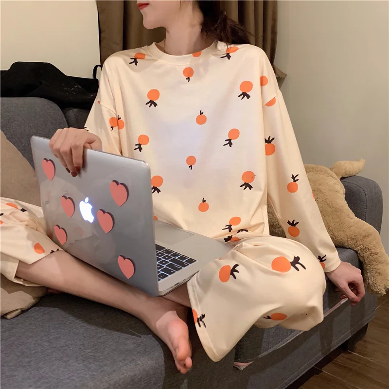 Spring Pajamas Women's Long-sleeved Two-piece Set of Milk Silk Thin Section Breathable Student Home Clothes Sleepwear Women Set