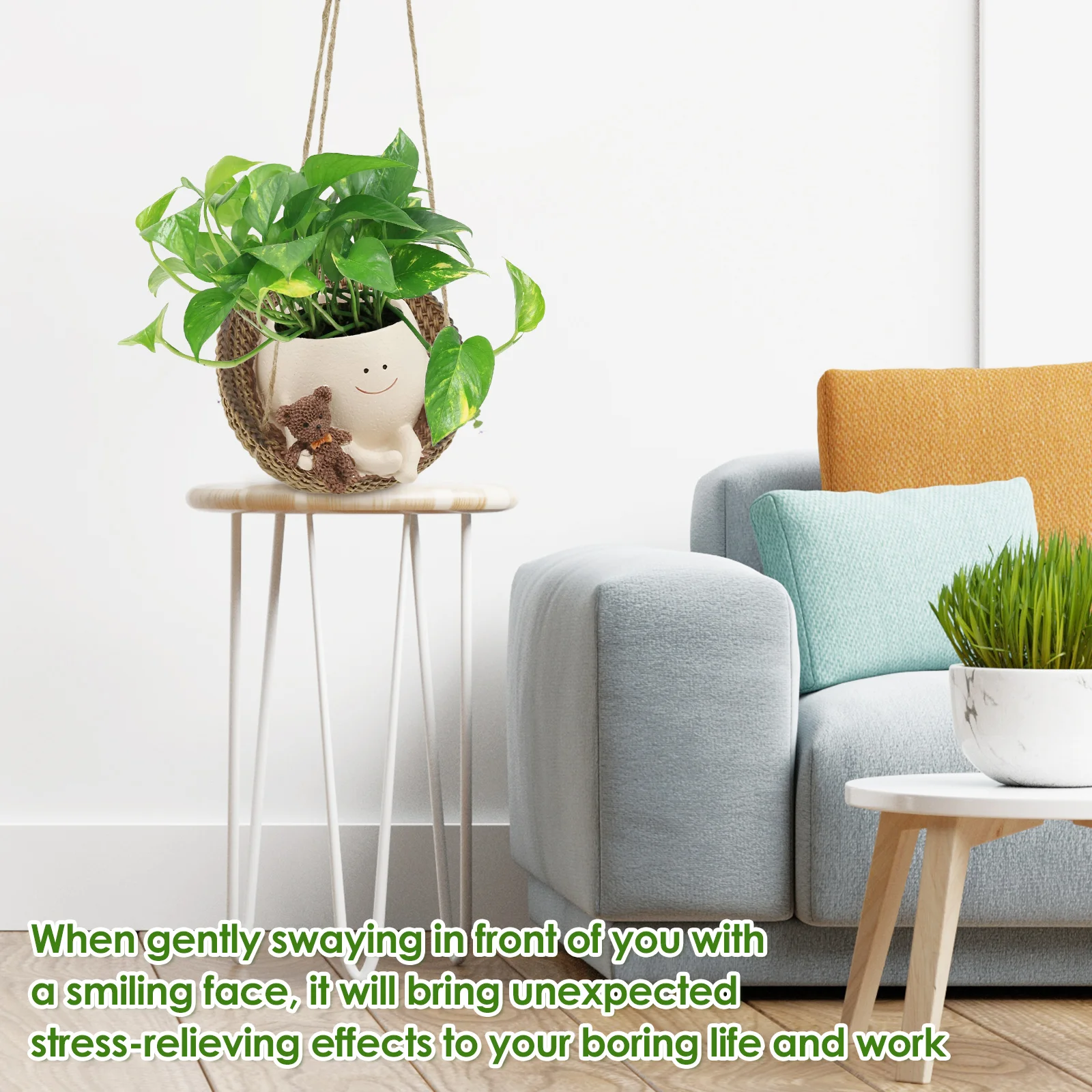 Swing Face Pot Cute Resin Smile Face Planter Decorative Little Swinging Pot with Drain Hole Home Creative Rocking Succulent Pots