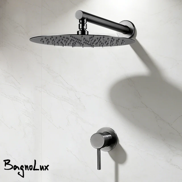 ก๊อกน้ําห้องน้ํา Gunmetal ก๊อกน้ําติดผนัง 8/10/12 นิ้ว Rainfall Mixer หัวฝักบัว Sedal ตลับหมึกชุดฝักบัว 1