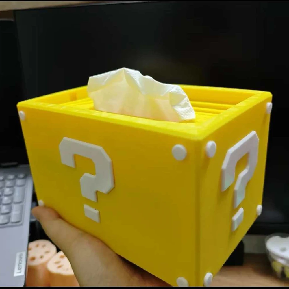 3D Printed Question Block Tissue Box with Auto Lowering Design for Decor Self Lowering Top for Easy Last Tissue Access