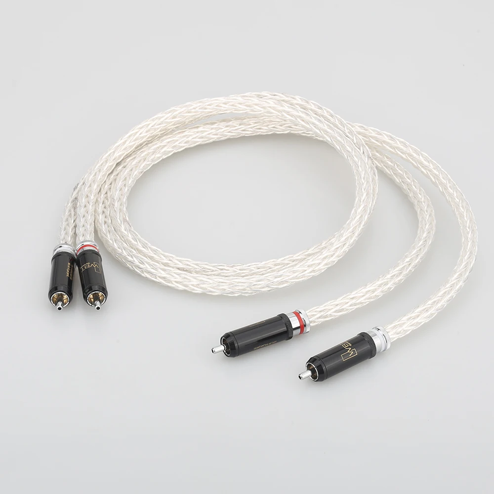 High Quality 8AG Silver Plated OCC 16 Strands Audio Cable With WBT RCA Plug Cable HIFI 2RCA TO 2RCA Cable