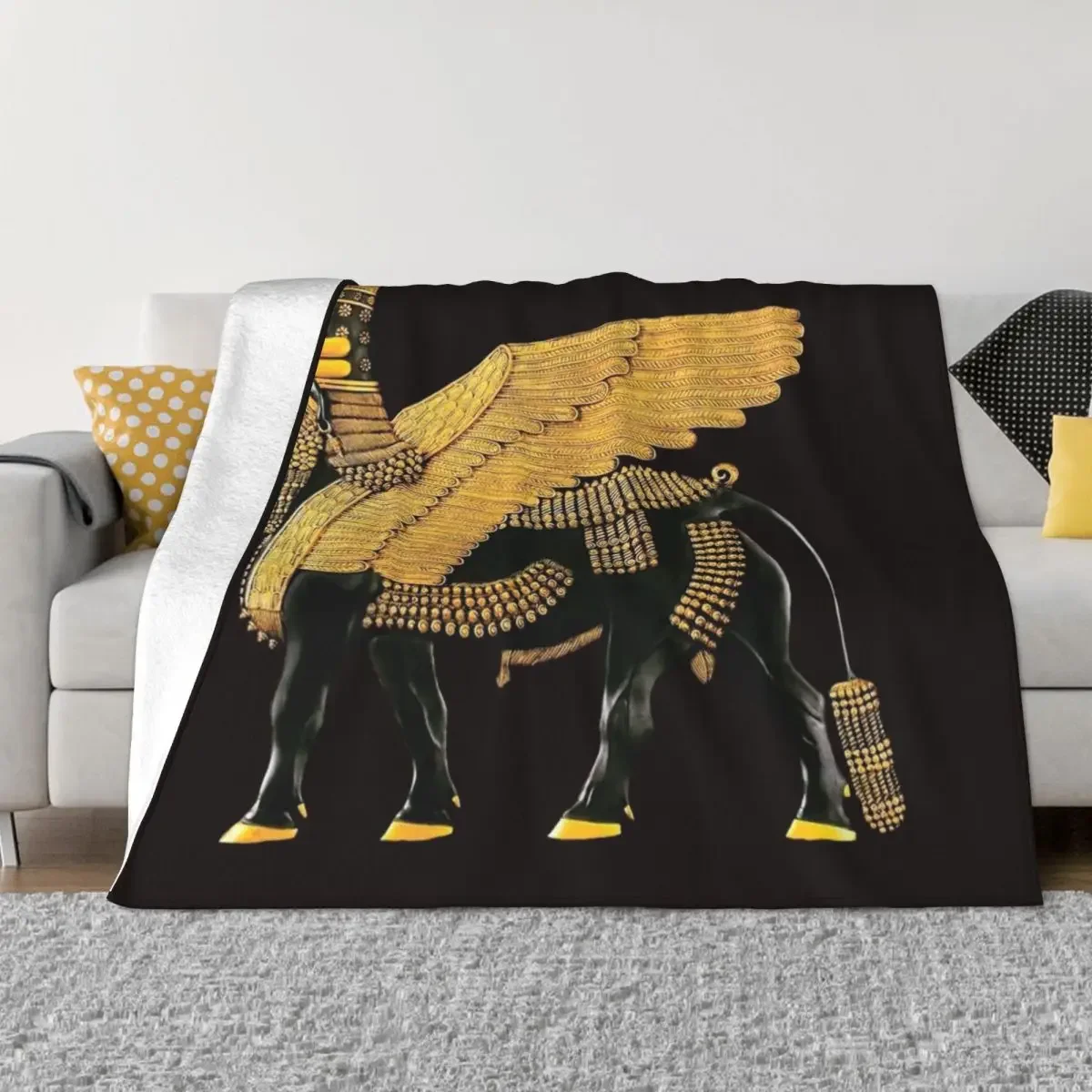 

Assyrian Winged Bull Throw Blanket warm for winter Softest Blankets
