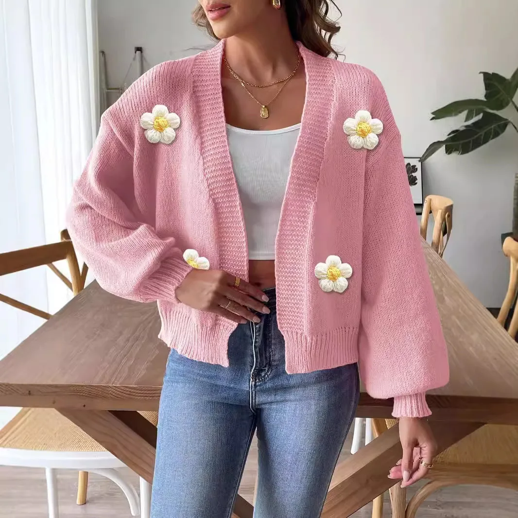 Women Autumn Winter Long Sleeve Crochet Knitwear Cardigan Sweater