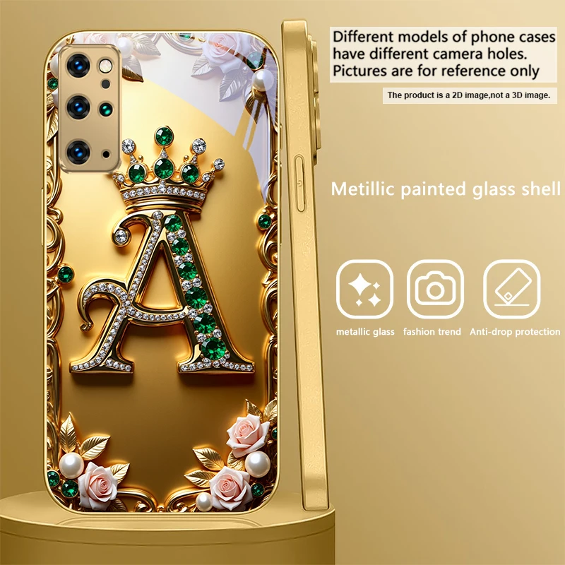 Elegant Golden Glass Phone Case with Ornate S Design