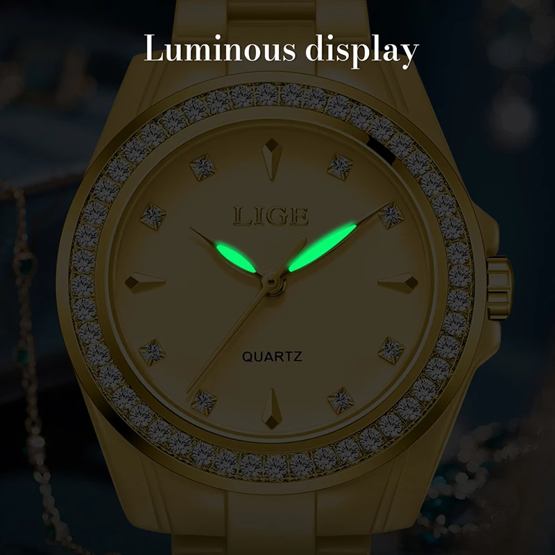 New LIGE Fashion Round Gold Ceramic Ladies Watch Simple Elegant Women's Bracelet Watch Waterproof Quartz Wrist Watches for Women