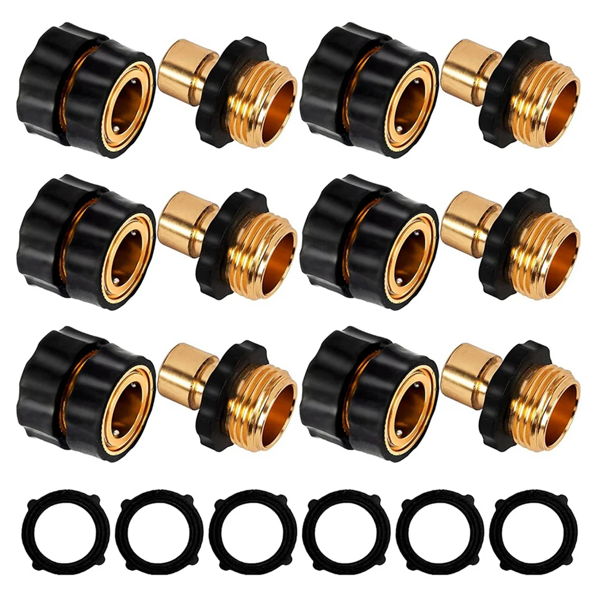 

3/4 Inch Garden Hose Quick Connect,Garden Hose Fittings,Male and Female Water Quick Release Hose Connector,6 Set