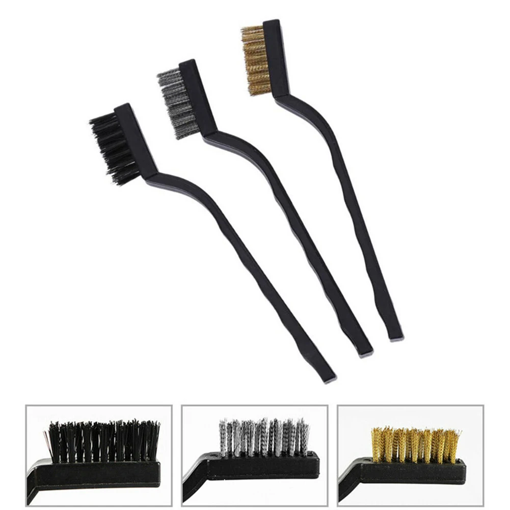 Description Picture 4 of item1/3pcs 7in Remove Rust Brush Brass Cleaning Polishing Metal Brush Brass Wire Steel Wire Nylon Wire Brush Kitchen Cleaning Tool