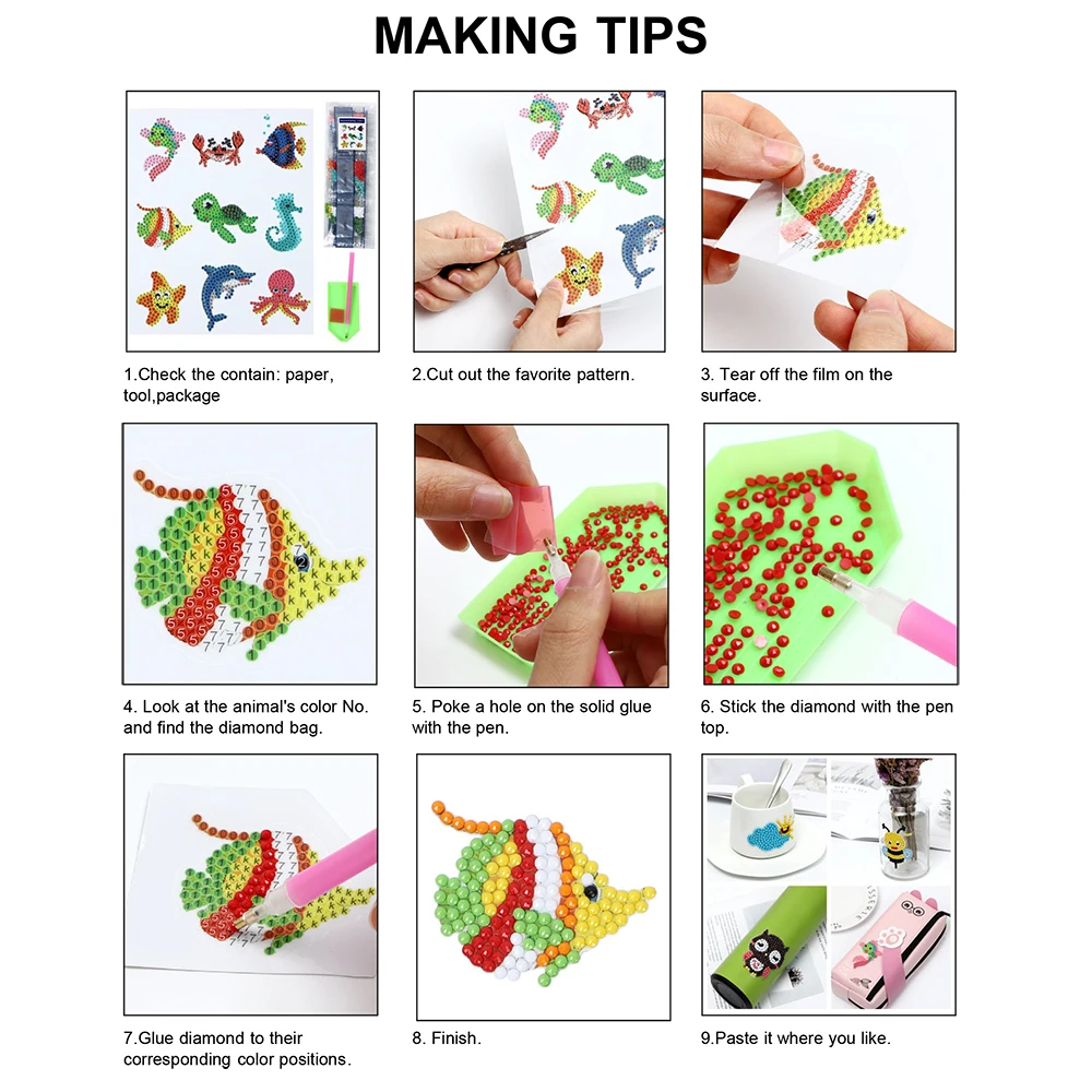 5D DIY Diamond Painting Stickers Kits for Kids and Adult Beginners Stick Paint with Diamonds by Numbers Easy to DIY Cute Animals