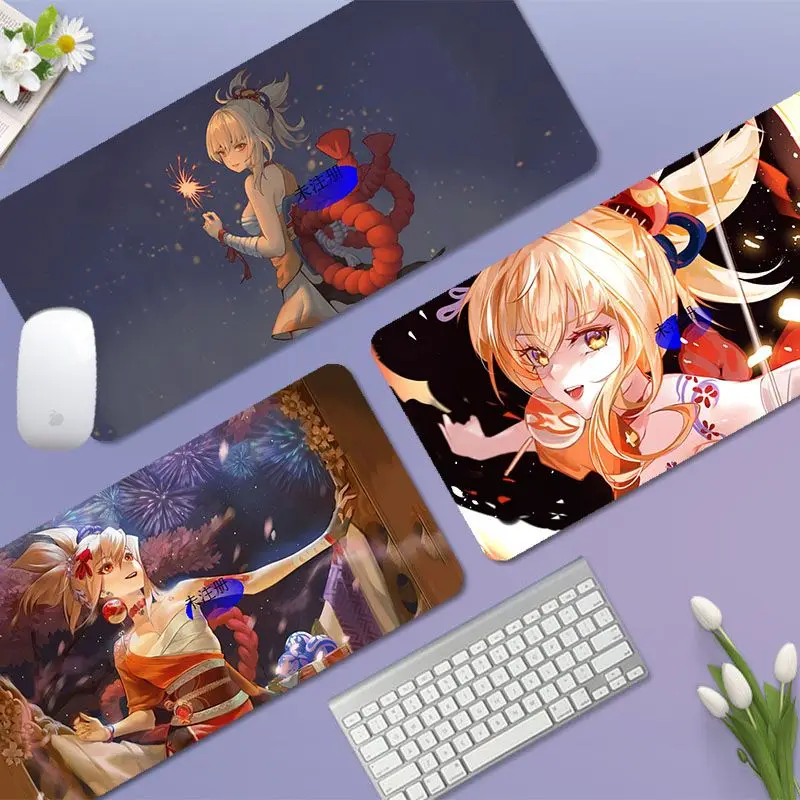 Genshin Impact Yoimiya Extra Large Computer Desk Mat Table Keyboard Big Mouse Pad Laptop Cushion Non-slip for PC Computer Table