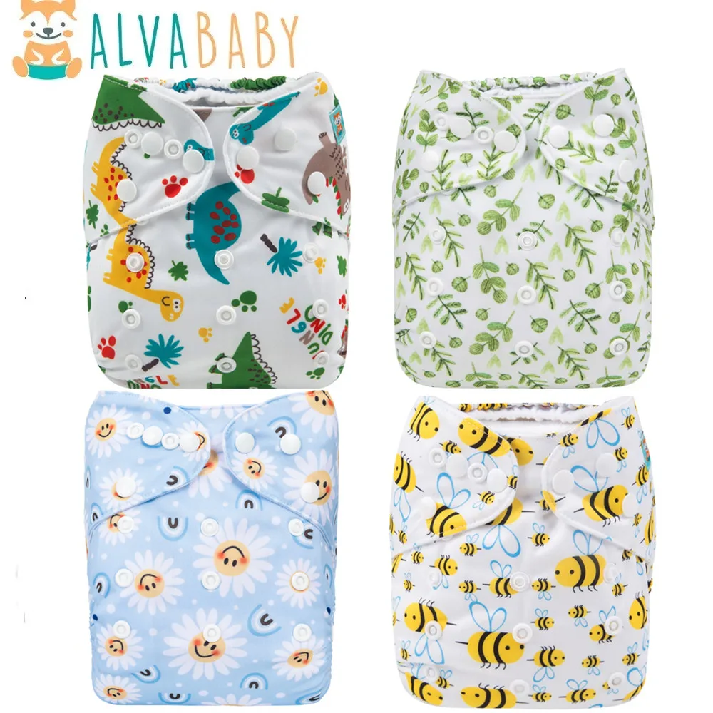 1pc ALVABABY Printed Cloth Diapers Baby Pocket Baby Cloth Nappy Shell No Insert cloth diapers