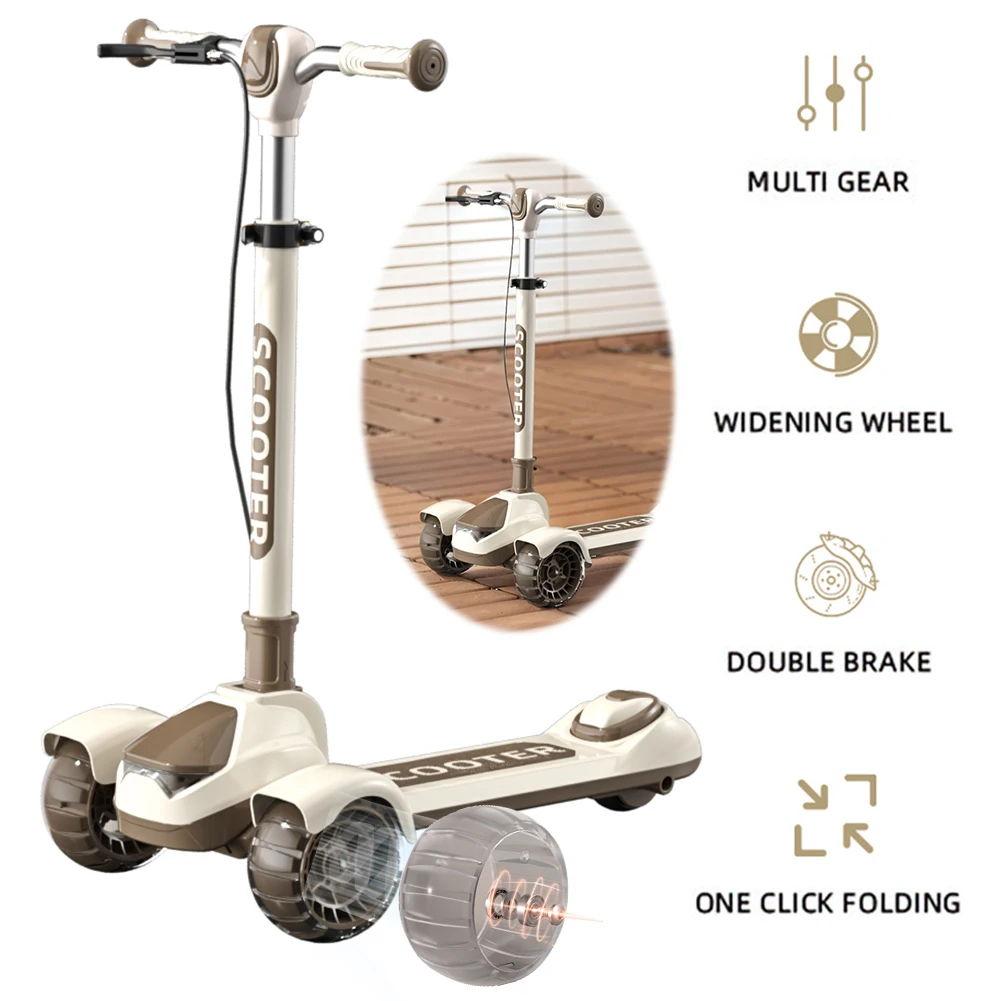 Foldable Kids Scooter Light-Up Wheels 3 Wheel Scooter Adjustable Height Kids Push Lean To Steer for 5-18 Years Old