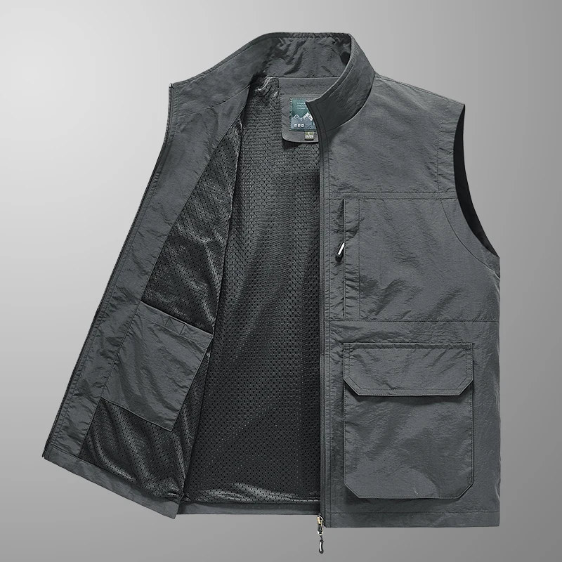 Chaleco de caza y pesca a prueba de viento para hombre, chaqueta sin mangas con cuello levantado para primavera y otoño, ropa, chaleco, 2024
