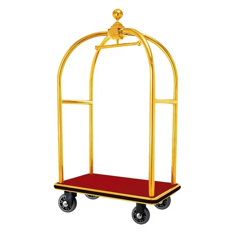 Gold plated hotel birdcage airport luggage cart bellboy luggage trolley
