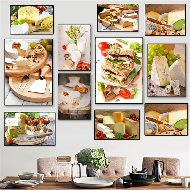 Restaurant Food Canvas Painting Milk Cake Bread Fig Cheese Wall Artwork Modular Canvas Art Poster Modern Style Home Decorative