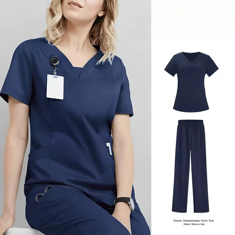 

Scrub Sets Women Dentists Short Sleeve Tops+Pants Men Hand Washing Uniforms Beauty Salons Dental Operating Rooms Clothes