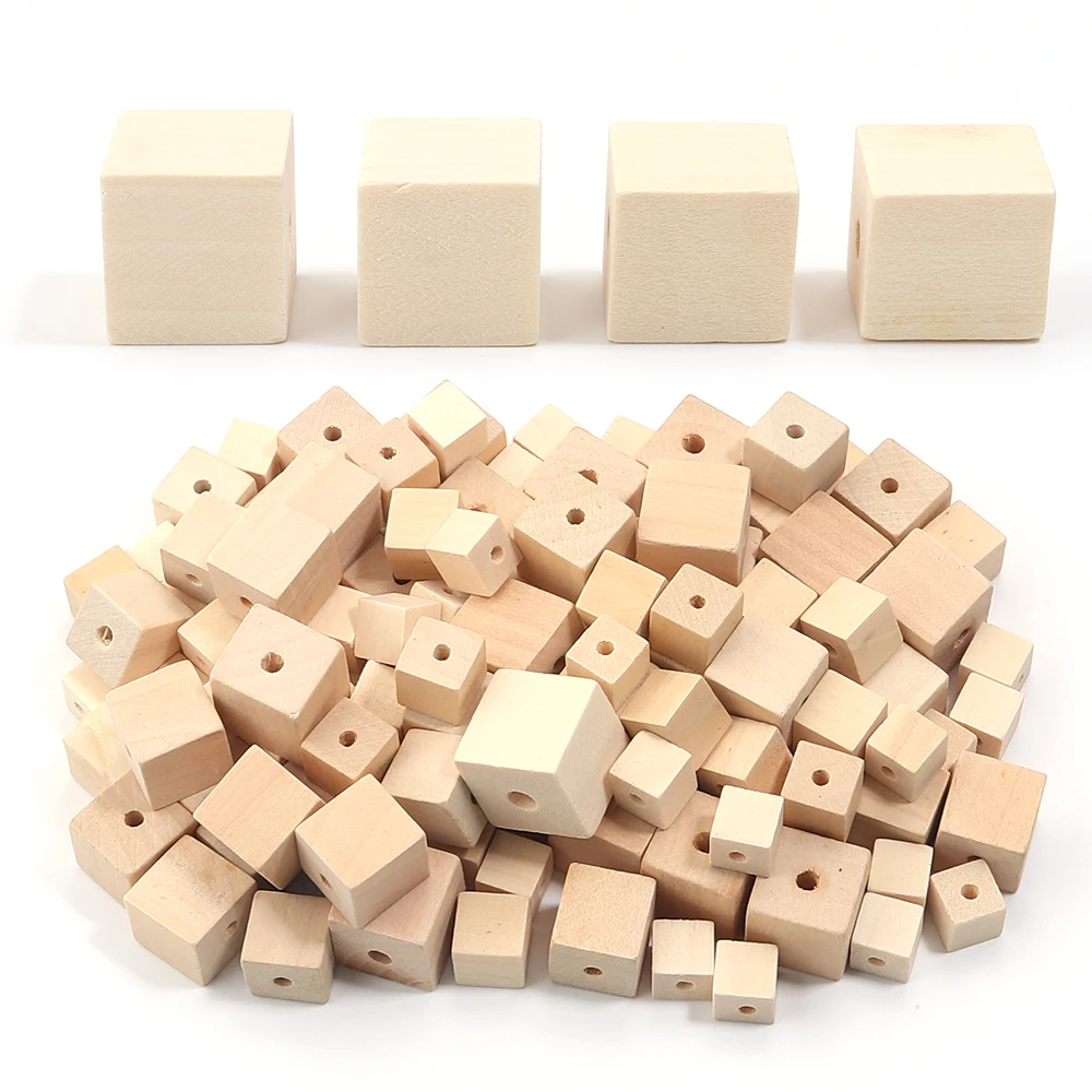 30pcs 천연 단단한 나무 구슬 DIY 공예에 대 한 미완성 사각형 모양 나무 구슬 수제 장식 장난감 아트 페인트 액세서리