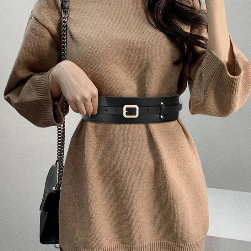 New Women PU Leather Wide Waist Belt High Quality Luxury Big Belts for  Women Retro Stretch Dress Belt Cummerbunds Plus Size Belt