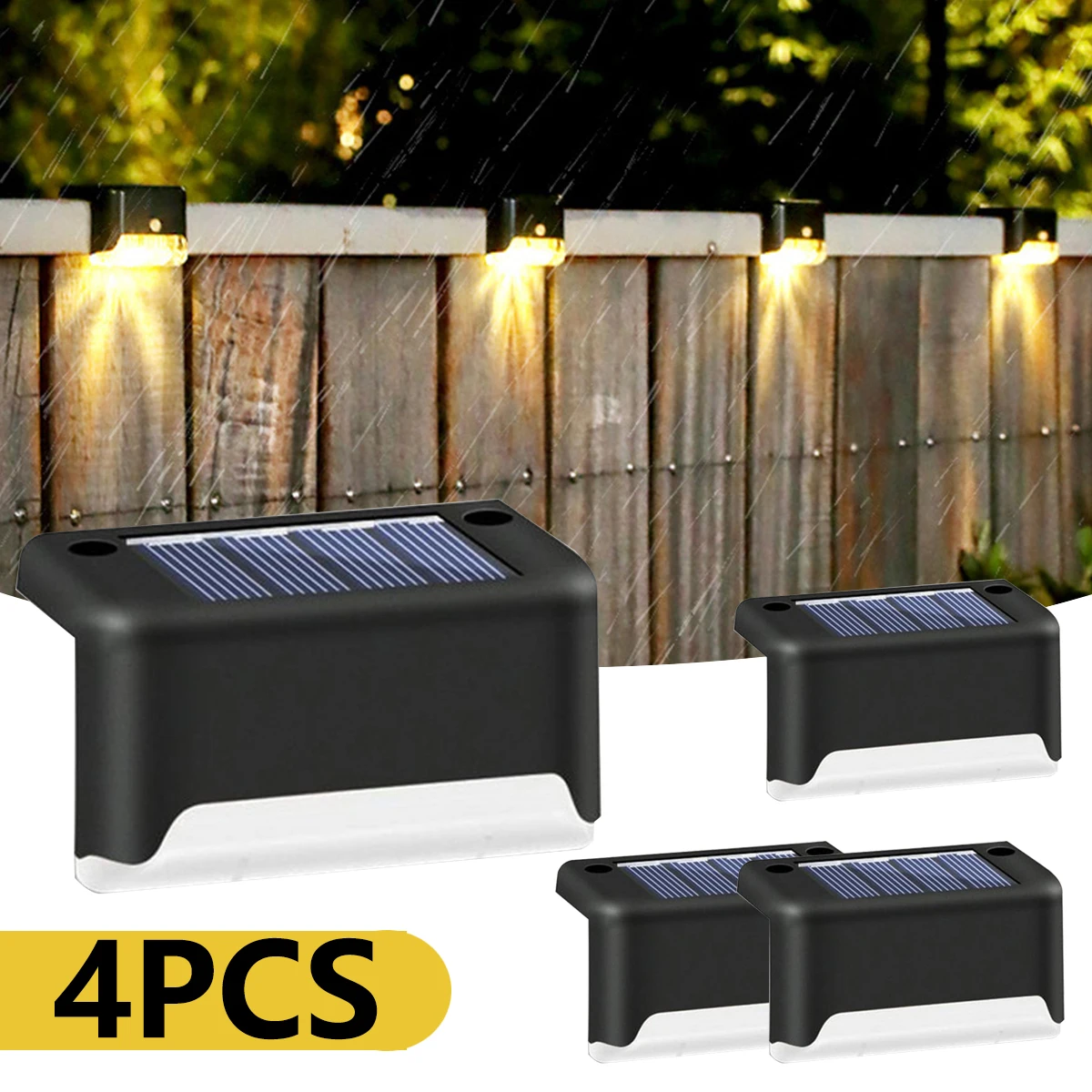 

4pcs Warm White LED Solar Lamp Path Stair Outdoor Garden Lights Waterproof Solar Railing Light Outdoor LED On/Off dropshipping