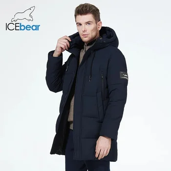 ICEbear 남성용 두꺼운 따뜻한 후드 재킷, 중간 길이 코트, 패셔너블한 면 재킷, 2023 겨울 의류, MWD3061D