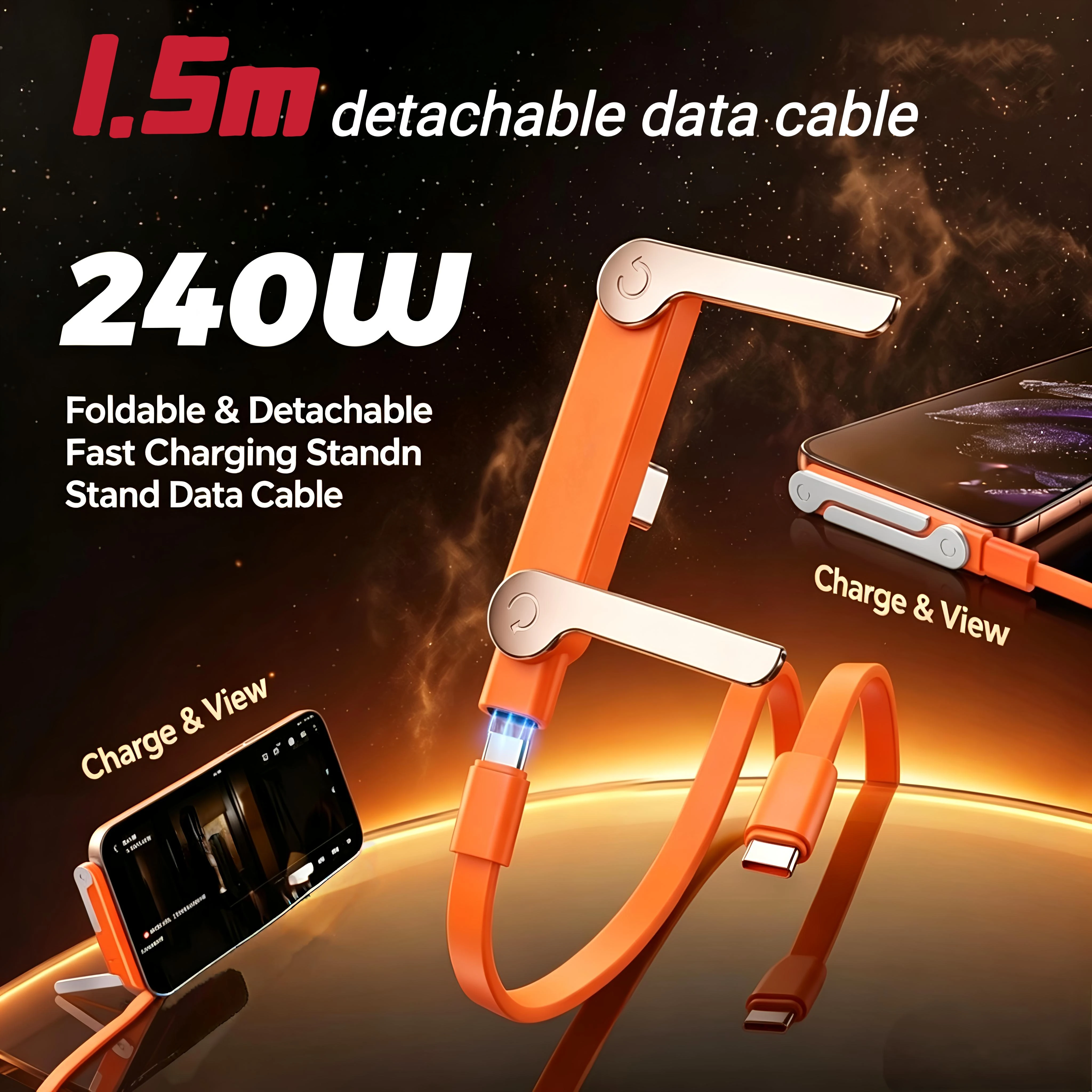 อะแดปเตอร์ชาร์จเร็ว USB-C พับได้ กำลังไฟ 240W พร้อมสายถอดได้