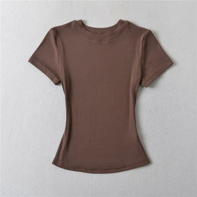 LUNDUNSHIJIA 2024 Summer Sexy Women Basic O-neck Short Sleeve T-shirt Ladies Slim Elasticity Cotton Tee Tops 12 Colors 4