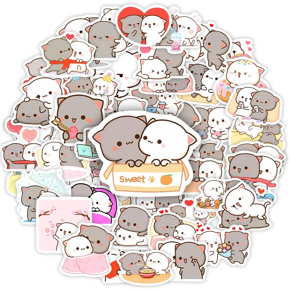 Couple Cat Stickers Cartoon Kawaii DIY Gift Decal Doodles for Scrapbook Skateboard Luggage Phone Waterproof Stickers