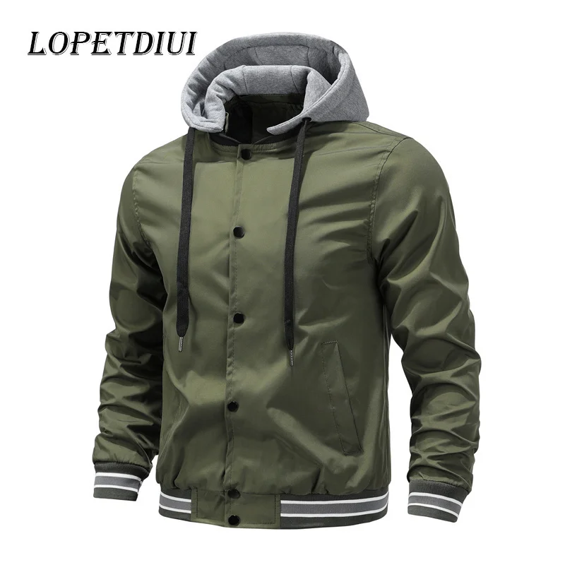 

Bomber Jacket 2023 New Men Spring Autumn Fashion Casual Coats Outdoor Jogging Detachable Hood Baseball