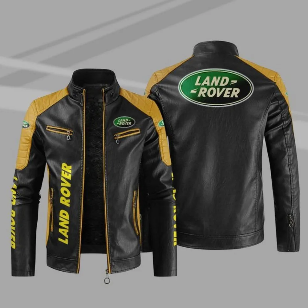 Land Rover motorcycle warm plus velvet pu leather jacket contrast color fashion men's PU windproof leather jacket 4
