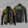 Land Rover motorcycle warm plus velvet pu leather jacket contrast color fashion men's PU windproof leather jacket 4