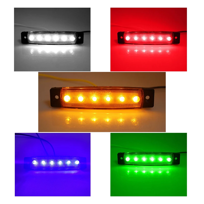 1PC 12V-24V 6Led Side Marker Indicator Car Lights Front Rear for Trucks Cab RV Trailer Amber Red White Blue Green